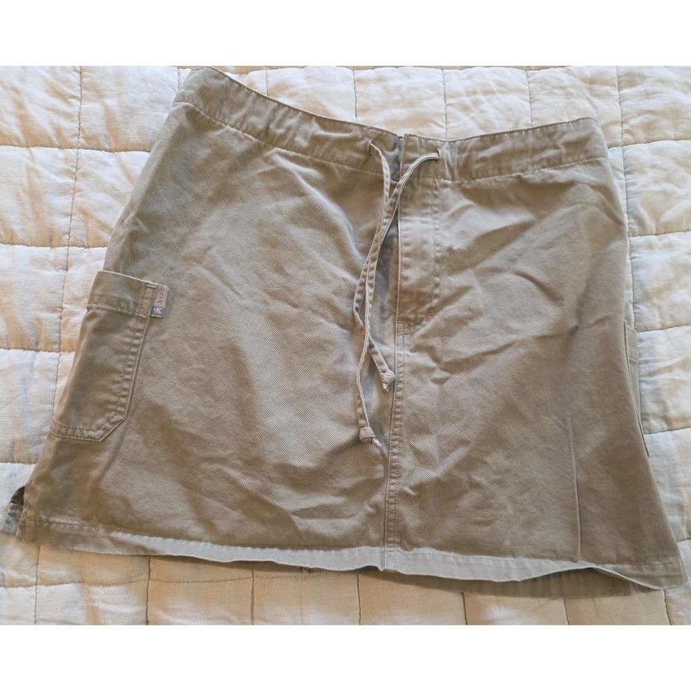 Vintage 90s Y2K Micro‎ Mini Skirt Size 14 Cotton Cargo Khaki  Safari